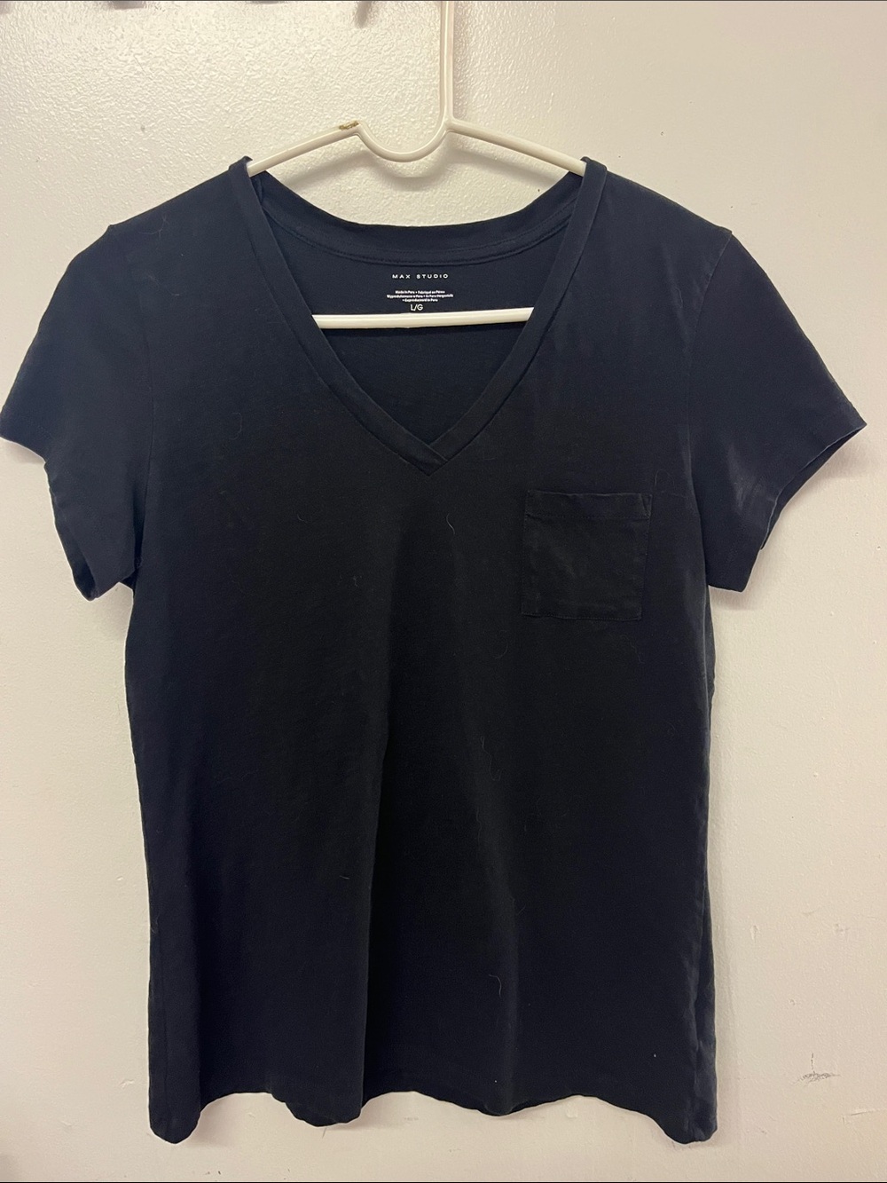 Max Studio Black V-Neck Pocket Tee